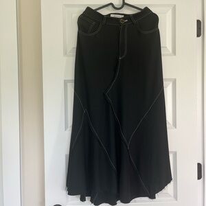 La Ligne Louisa Midi A-Line Skirt Black with White Stitching